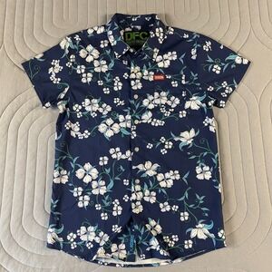Dixxon DFC Youth Division Hawaiian Shirt Boys Large Floral Navy Button Down Logo